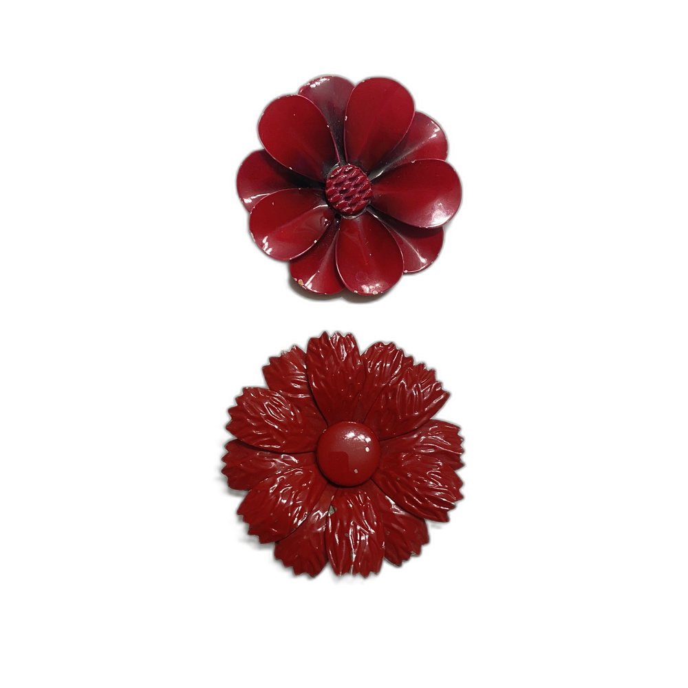 Vintage Red Flower Brooch Set Vintage